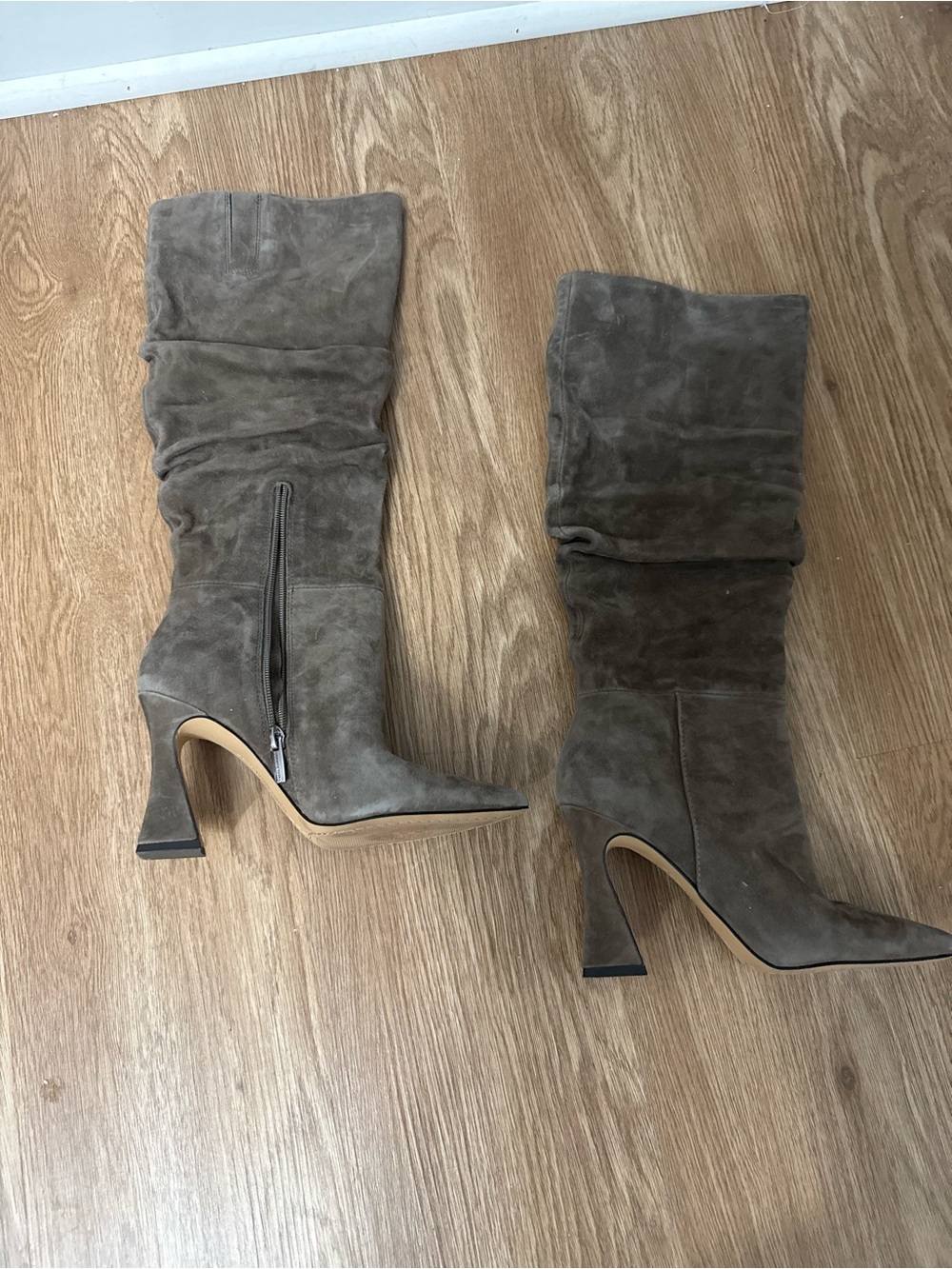 Vince Camuto Taupe Suede Slouch Knee Boots